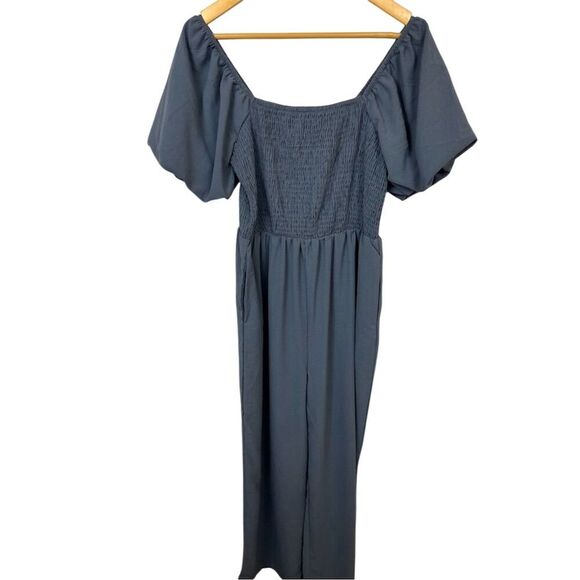 Amazon Women's Blue Off-Shoulder Pleated Jumpsuit Size M Casual Summer - Picture 2 of 5